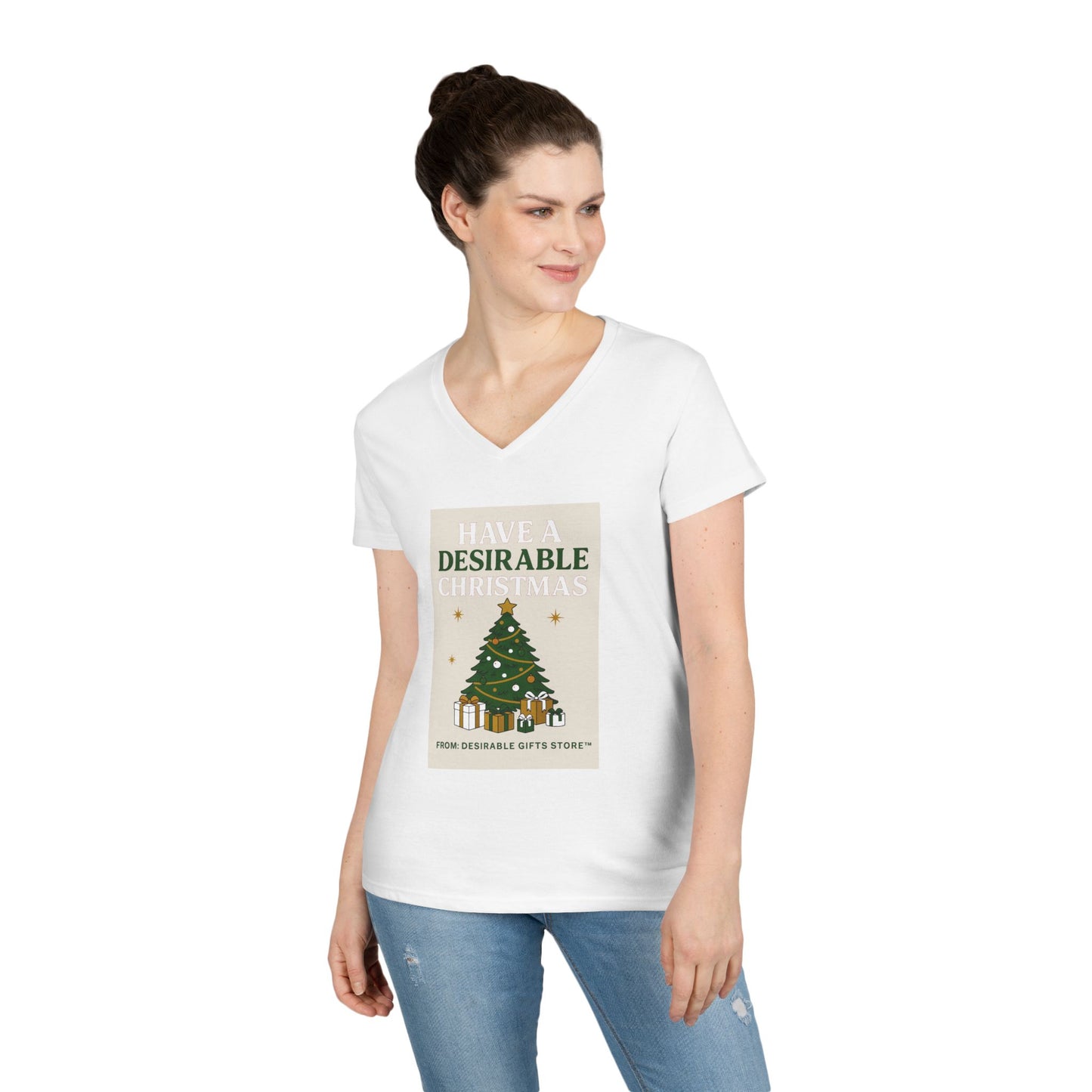 Christmas Ladies' V-Neck T-Shirt, Holiday Gift, Festive Apparel, Seasonal Wear, Women’s Christmas Tee