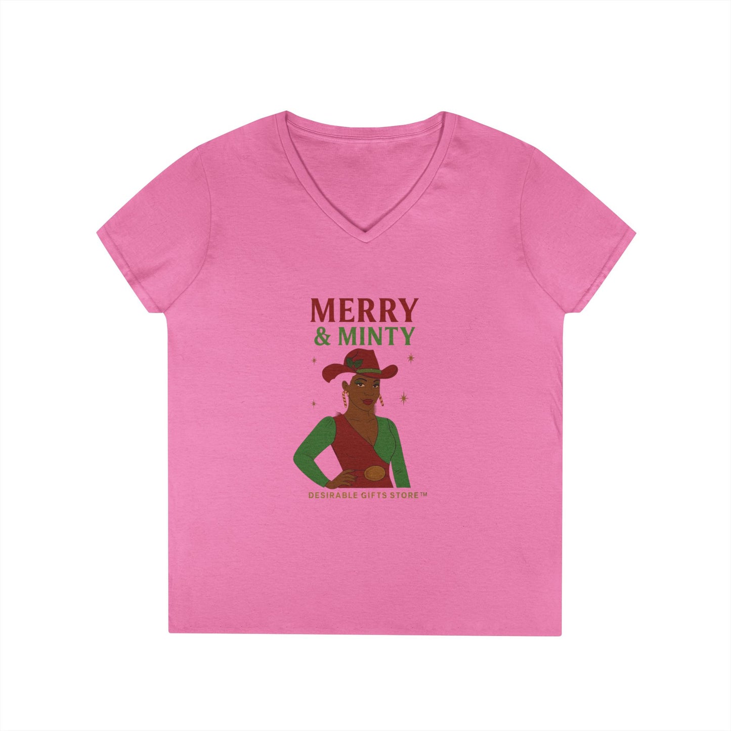 Merry & Minty V-Neck T-Shirt, Festive Ladies Tee, Holiday Shirt, Christmas Gift, Winter Apparel, Cute Casual Wear