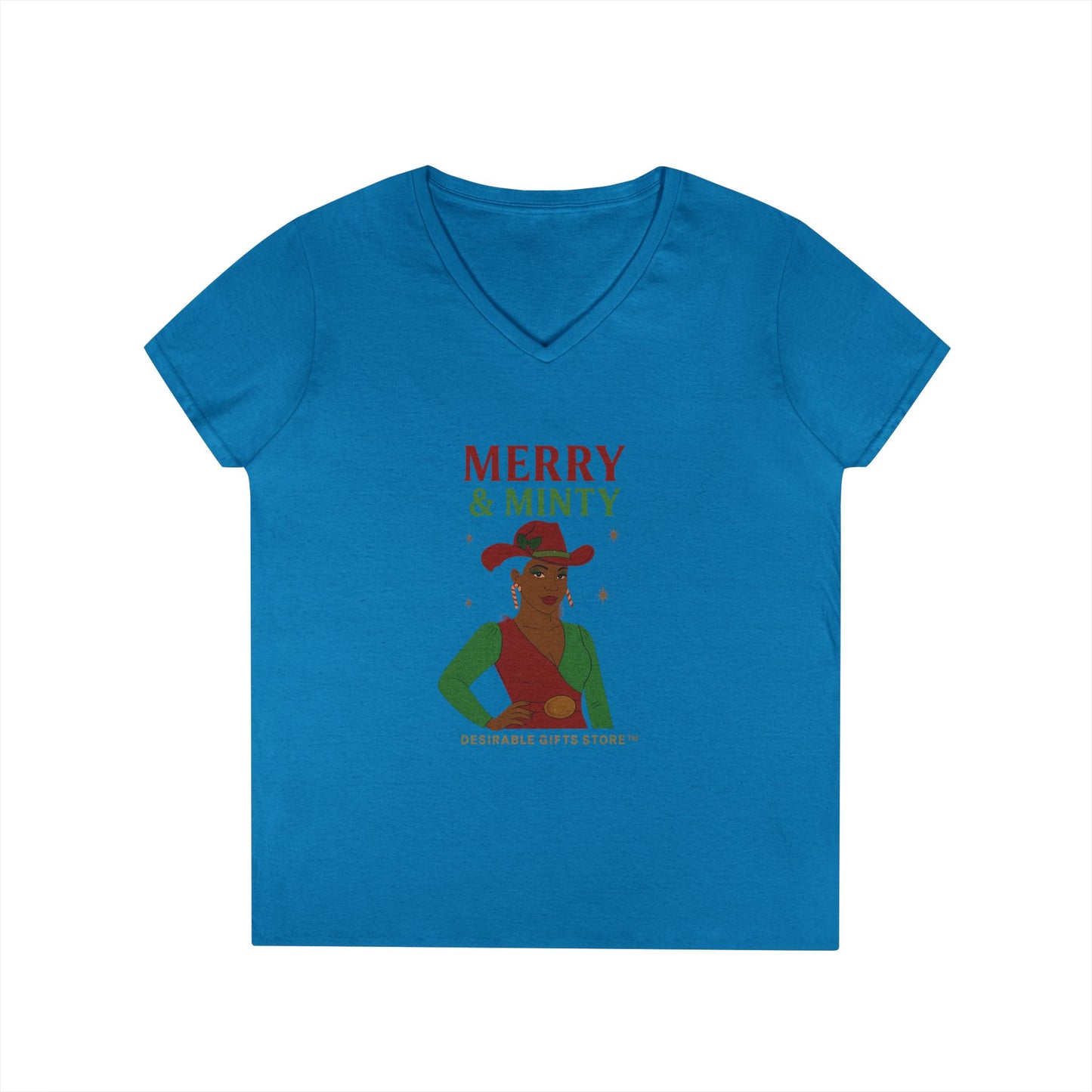 Merry & Minty V-Neck T-Shirt, Festive Ladies Tee, Holiday Shirt, Christmas Gift, Winter Apparel, Cute Casual Wear