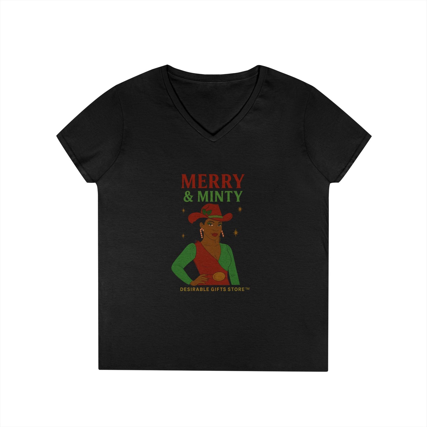 Merry & Minty V-Neck T-Shirt, Festive Ladies Tee, Holiday Shirt, Christmas Gift, Winter Apparel, Cute Casual Wear