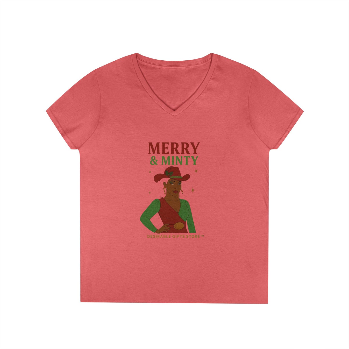 Merry & Minty V-Neck T-Shirt, Festive Ladies Tee, Holiday Shirt, Christmas Gift, Winter Apparel, Cute Casual Wear