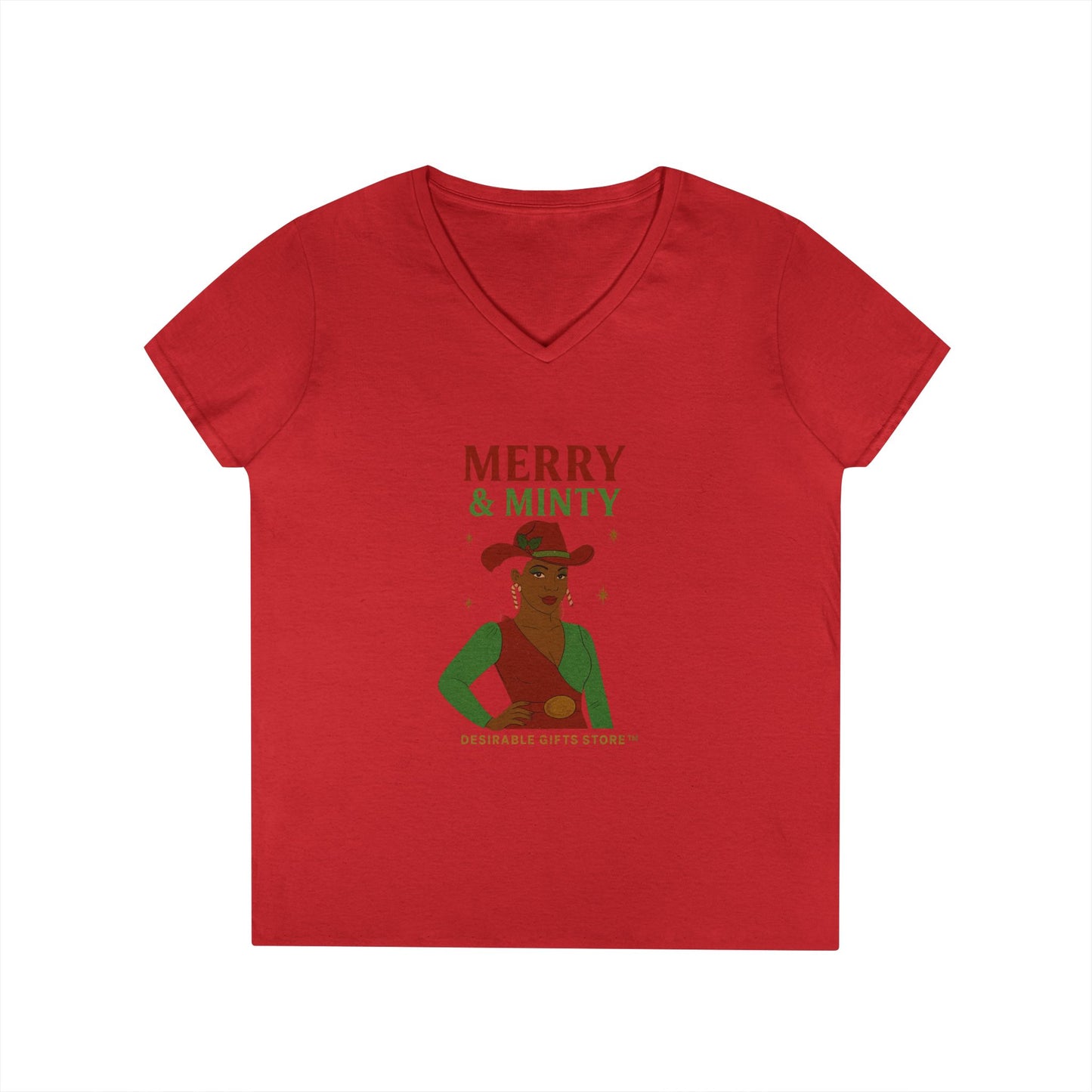Merry & Minty V-Neck T-Shirt, Festive Ladies Tee, Holiday Shirt, Christmas Gift, Winter Apparel, Cute Casual Wear