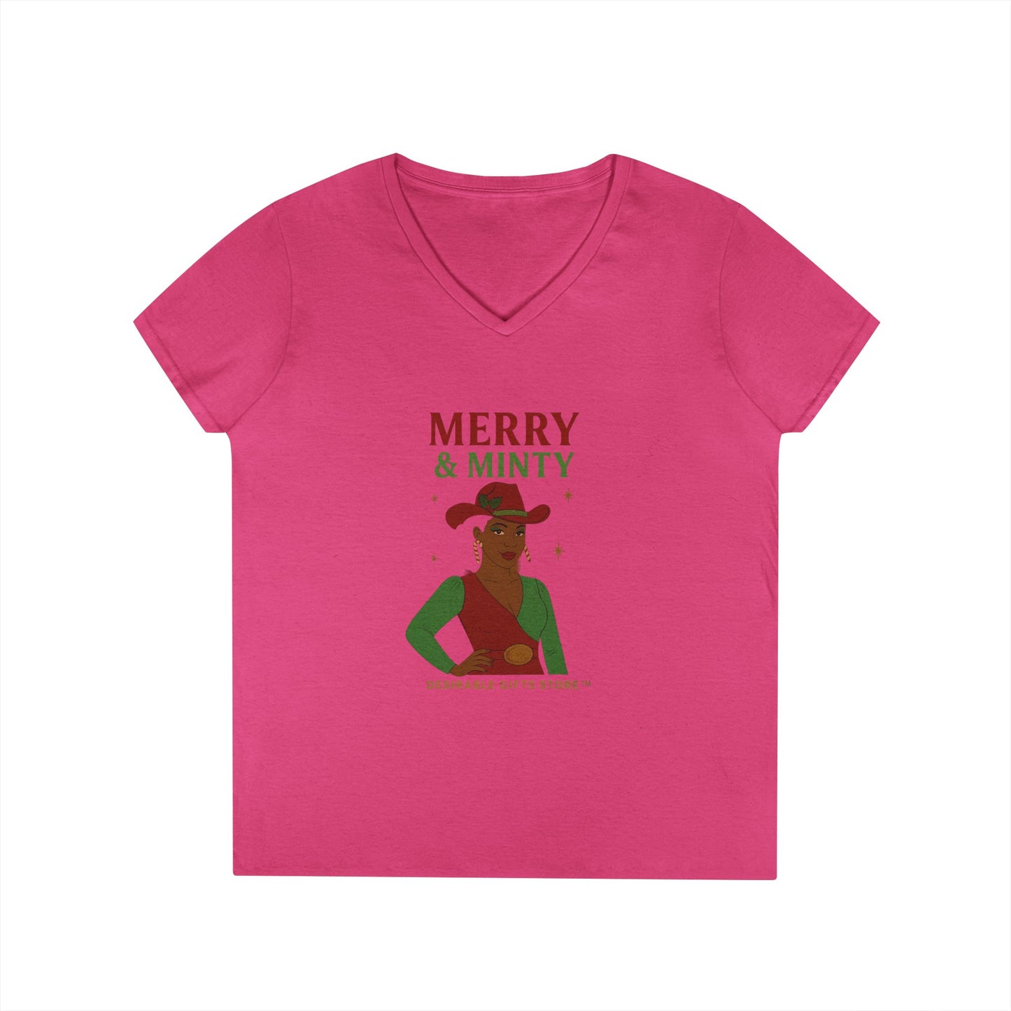 Merry & Minty V-Neck T-Shirt, Festive Ladies Tee, Holiday Shirt, Christmas Gift, Winter Apparel, Cute Casual Wear