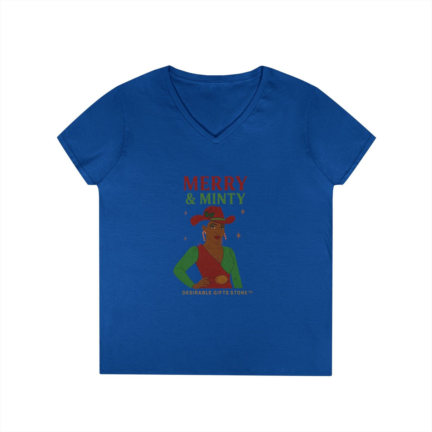 Merry & Minty V-Neck T-Shirt, Festive Ladies Tee, Holiday Shirt, Christmas Gift, Winter Apparel, Cute Casual Wear