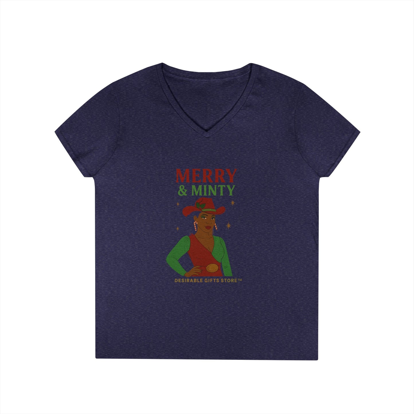 Merry & Minty V-Neck T-Shirt, Festive Ladies Tee, Holiday Shirt, Christmas Gift, Winter Apparel, Cute Casual Wear