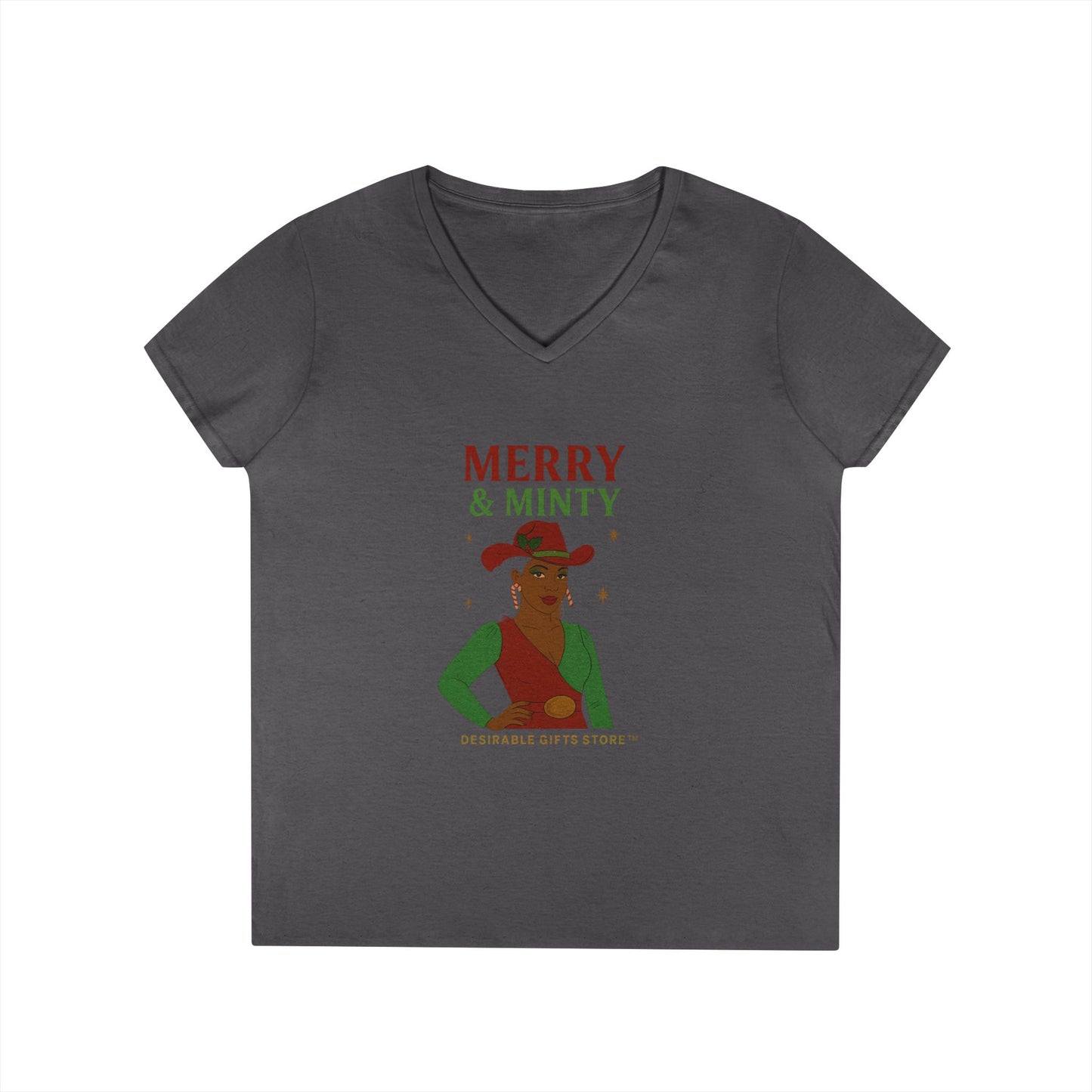 Merry & Minty V-Neck T-Shirt, Festive Ladies Tee, Holiday Shirt, Christmas Gift, Winter Apparel, Cute Casual Wear