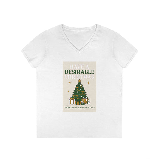 Christmas Ladies' V-Neck T-Shirt, Holiday Gift, Festive Apparel, Seasonal Wear, Women’s Christmas Tee
