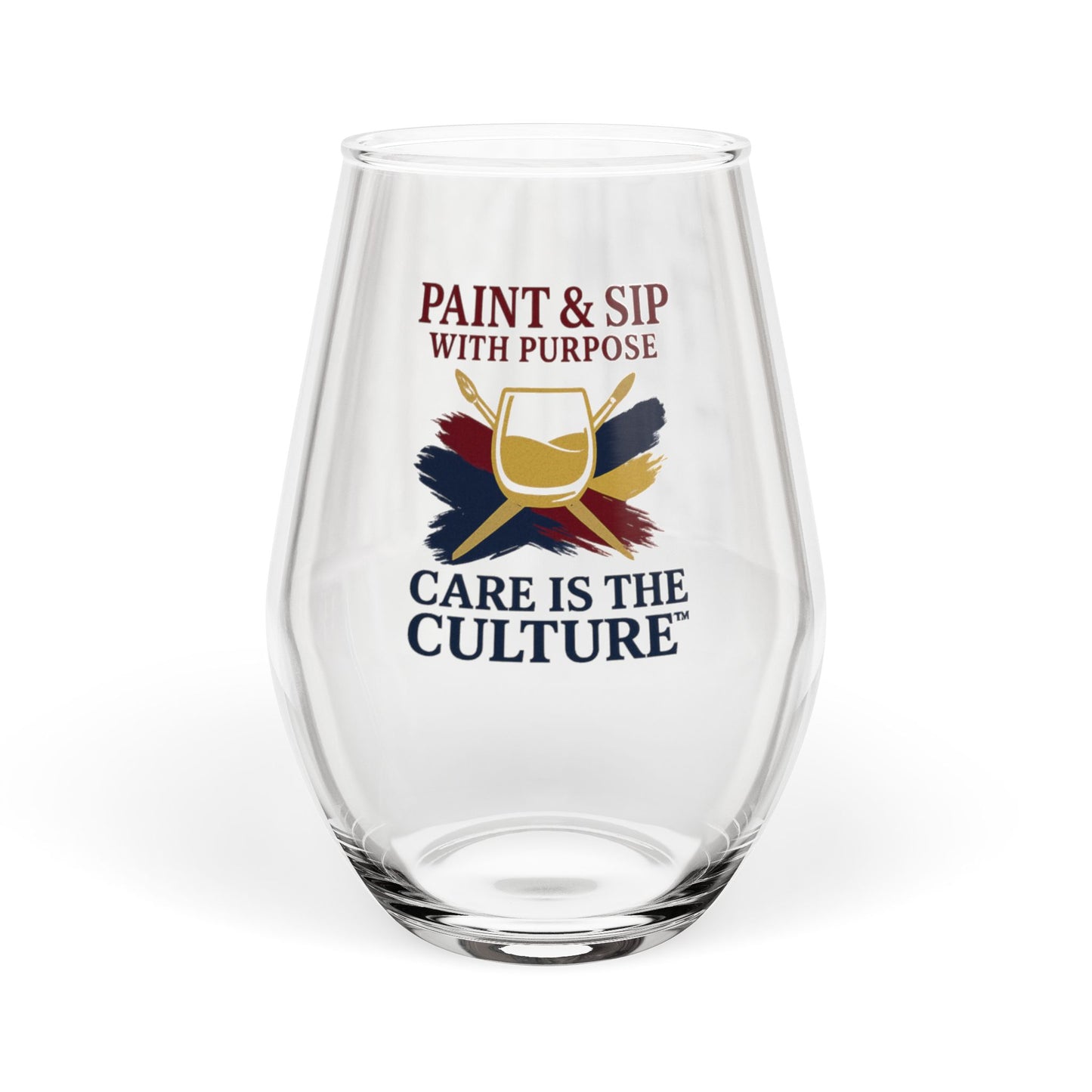 Paint & Sip Stemless Wine Glass — “Care Is The Culture” 11.75oz