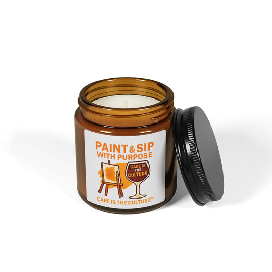 Paint & Sip Soy Candle — "Care Is The Culture" Amber Jar