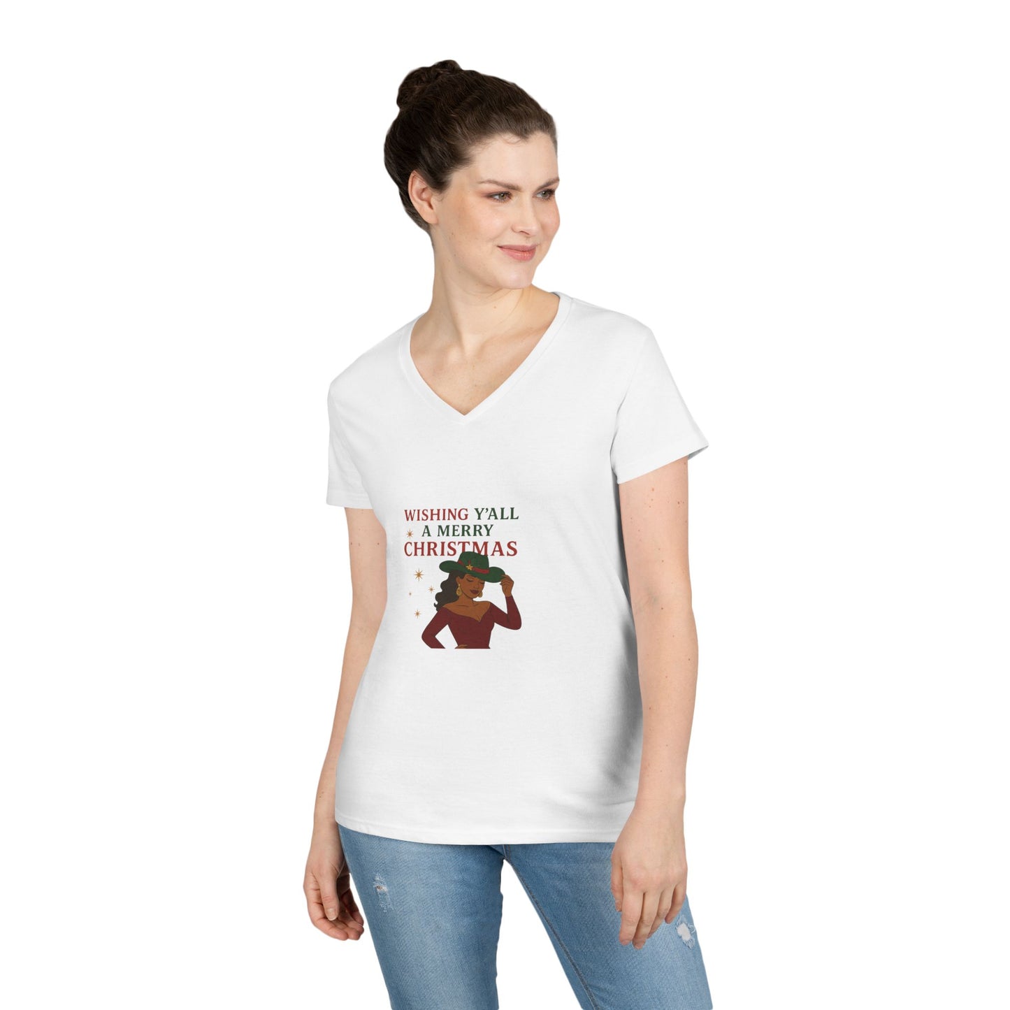 Christmas V-Neck T-Shirt, Holiday Gift, Women's Tee, Festive Apparel, Merry Christmas Shirt, Casual Wear