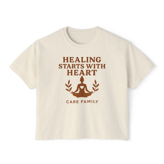 Healing Starts with Heart Women's Boxy Tee, Motivational T-Shirt, Mindfulness Apparel, Self-Care Gift, Relaxed Fit Top