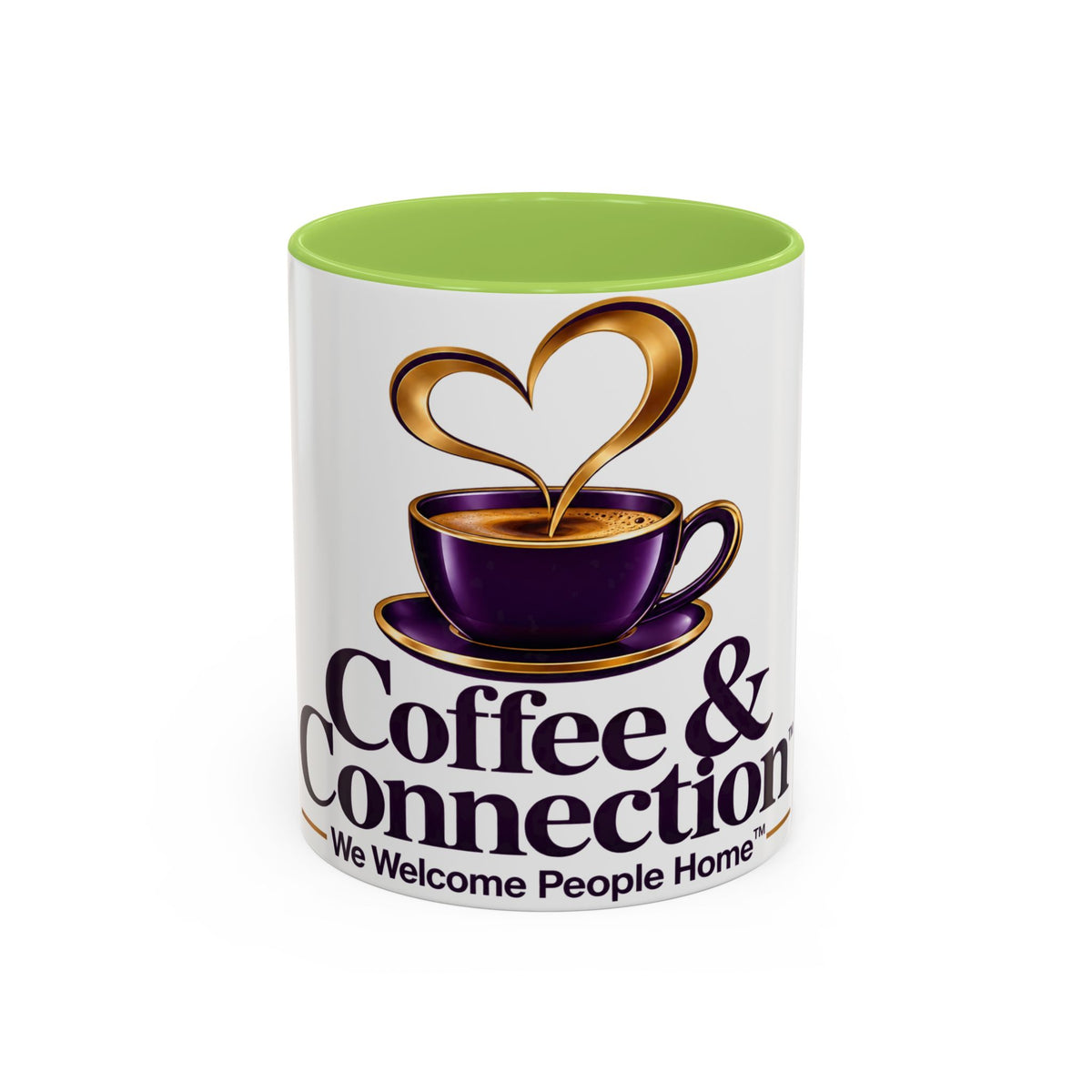 Coffee & Connection Accent Mug — 11/15oz Ceramic Coffee Cup with Heart Steam Design
