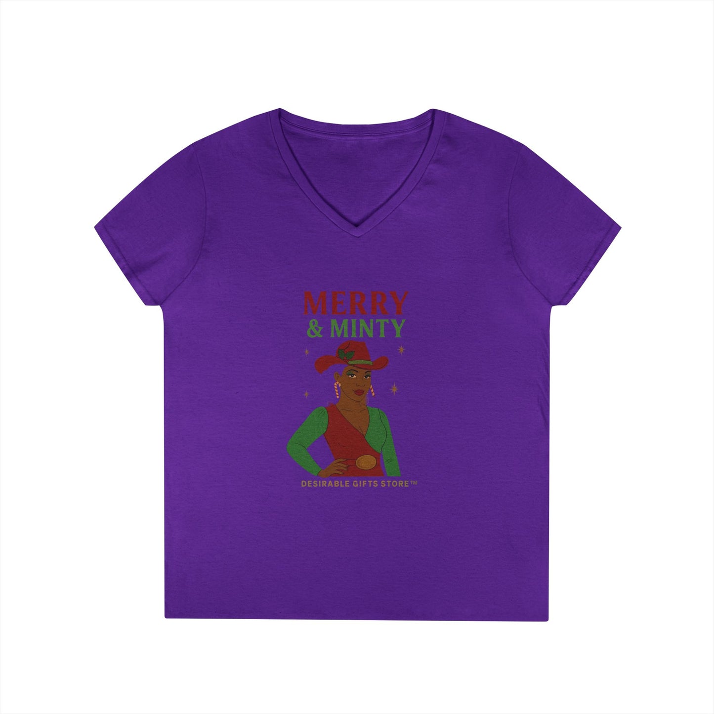 Merry & Minty V-Neck T-Shirt, Festive Ladies Tee, Holiday Shirt, Christmas Gift, Winter Apparel, Cute Casual Wear