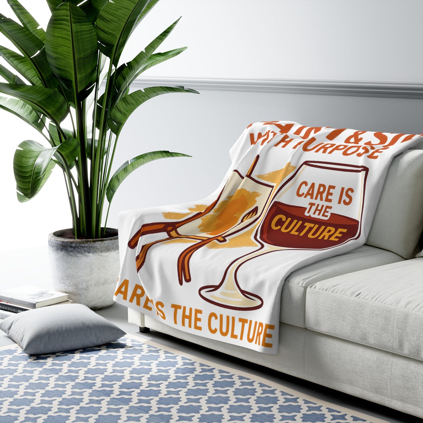 Paint & Sip Sherpa Blanket — "Care Is The Culture" Cozy Fleece Throw