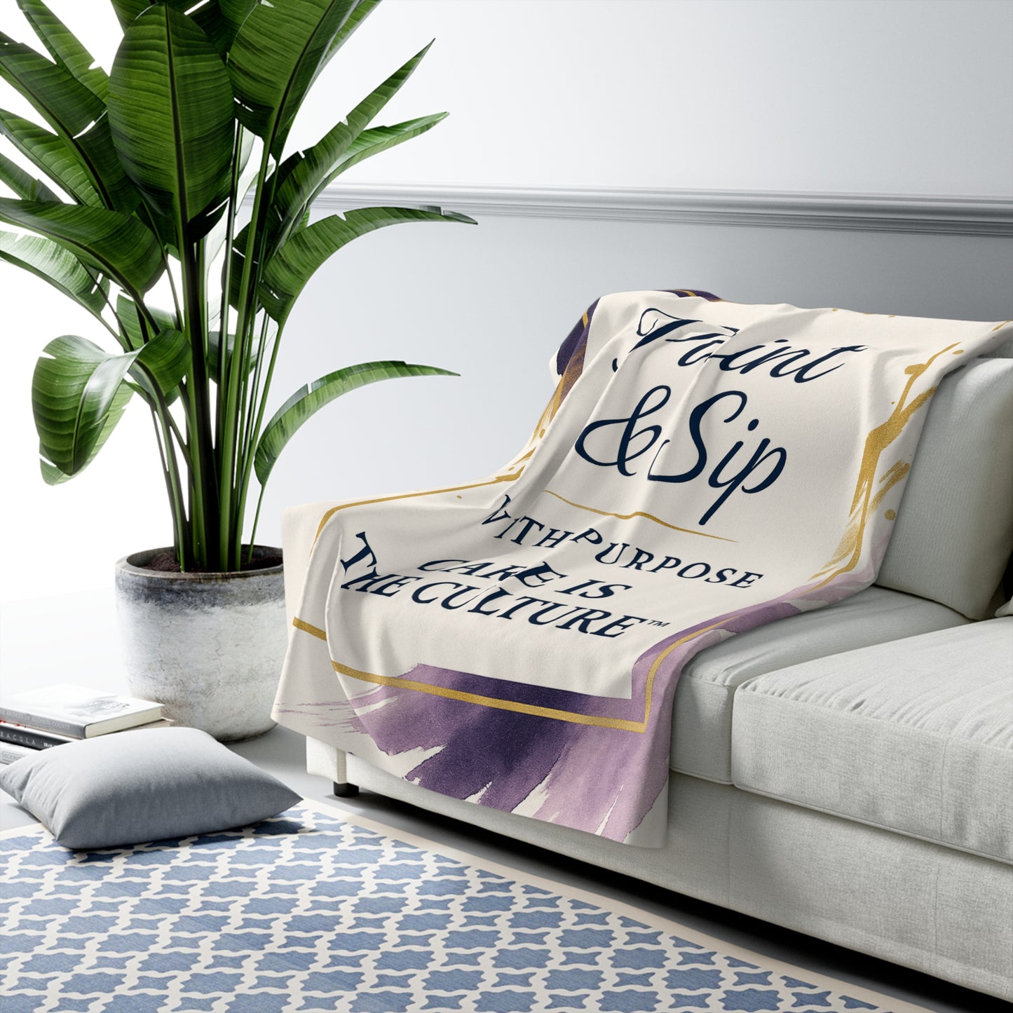 Sherpa Blanket — "Paint & Sip with Purpose: Care Is The Culture" Plush Throw