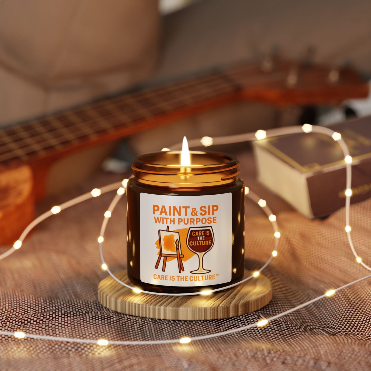 Paint & Sip Soy Candle — "Care Is The Culture" Amber Jar