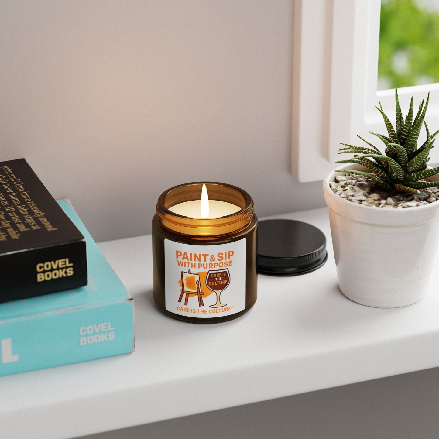Paint & Sip Soy Candle — "Care Is The Culture" Amber Jar