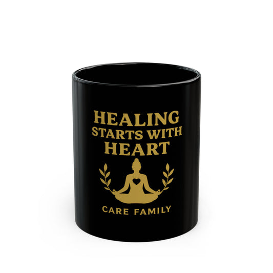 Mindfulness Coffee Mug - Healing Starts with Heart, Inspirational Gift for Meditation, Yoga Lovers, Self-Care, Family